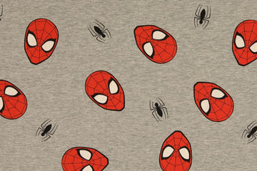 Stoffpaket French Terry + Bündchen "Spider-Man", grau meliert, rot